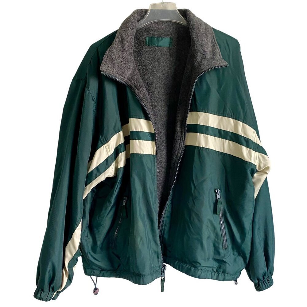 Roundtree & Yorke Reversible Green White Nylon Gray Fleece Jacket Men's Large
